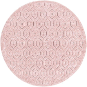Pink 4' x 4' Outdoor Trellis Textured Round Area Rug Weather Resistant for Patio, Deck, Terrace, Balcony, Porch Geometric Design Water Safe Outside Carpet for Sale at Rug Engine