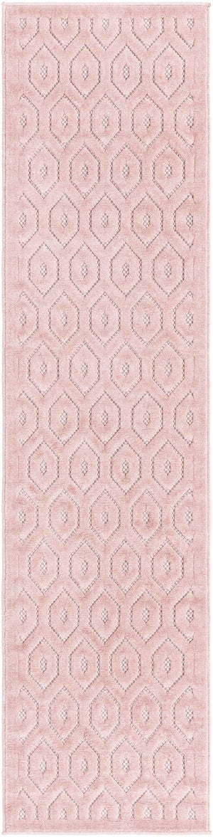 Pink 2' x 8' Outdoor Trellis Textured Runner Area Rug Weather Resistant for Patio, Deck, Terrace, Balcony, Porch Geometric Design Water Safe Outside Carpet for Sale at Rug Engine