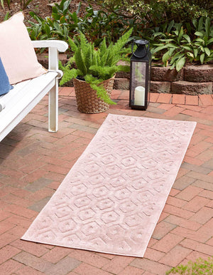Pink 2' x 8' Outdoor Trellis Textured Runner Area Rug Weather Resistant for Patio, Deck, Terrace, Balcony, Porch Geometric Design Water Safe Outside Carpet for Sale at Rug Engine
