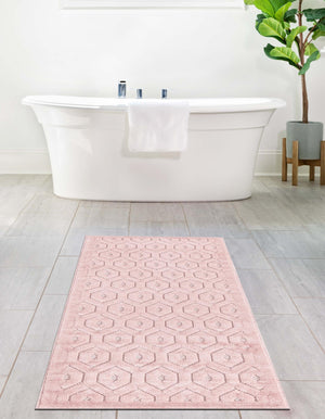 Pink 2' x 8' Outdoor Trellis Textured Runner Area Rug Weather Resistant for Patio, Deck, Terrace, Balcony, Porch Geometric Design Water Safe Outside Carpet for Sale at Rug Engine