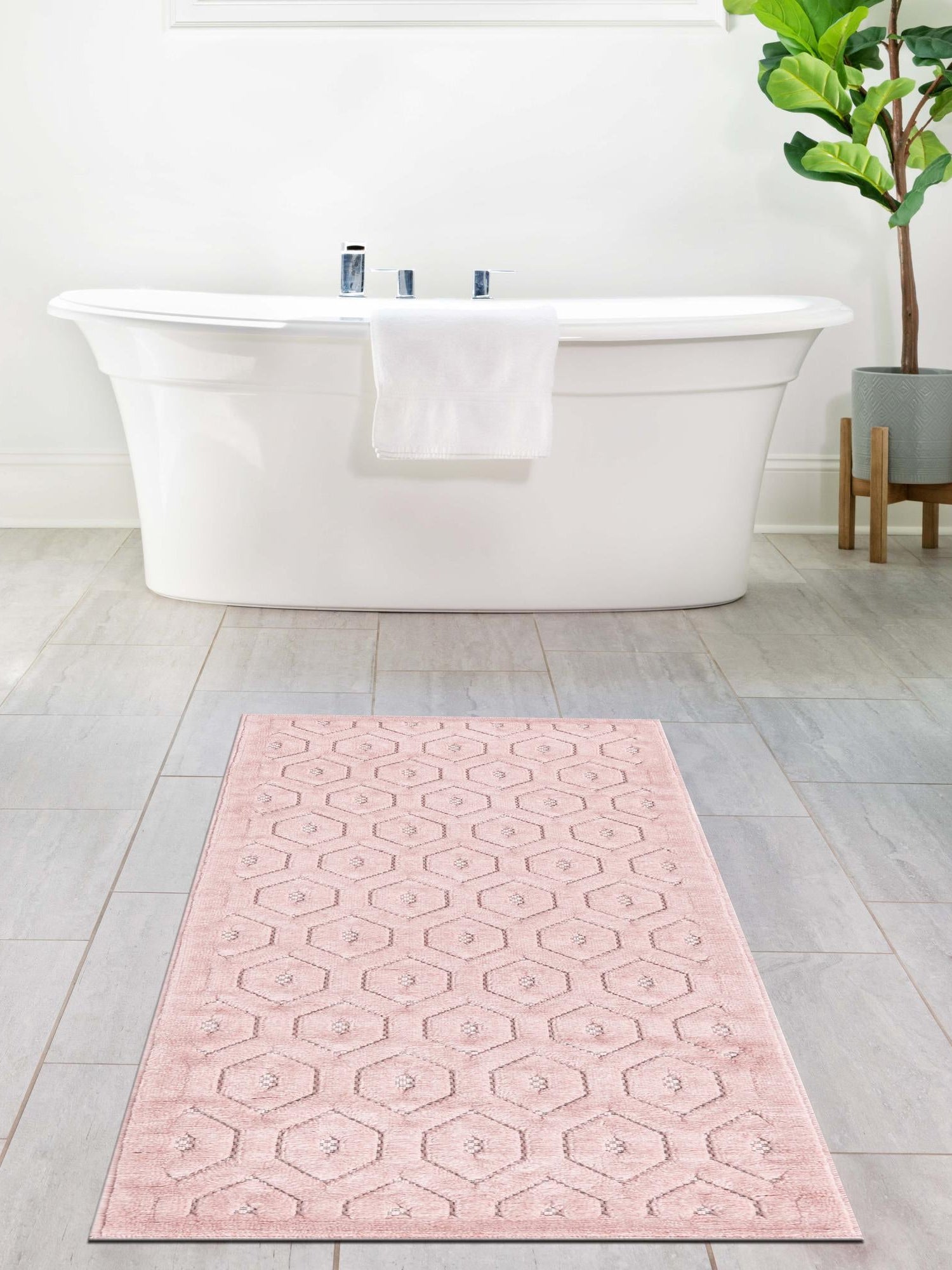 Pink 2' x 6' Outdoor Trellis Textured Runner Area Rug Weather Resistant for Patio, Deck, Terrace, Balcony, Porch Geometric Design Water Safe Outside Carpet for Sale at Rug Engine