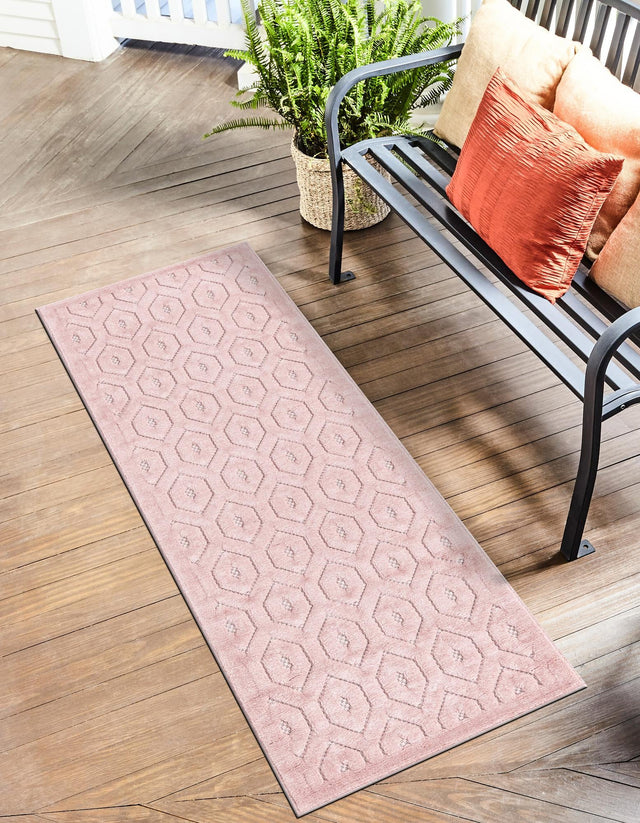 Pink 2' x 8' Outdoor Trellis Textured Runner Area Rug Weather Resistant for Patio, Deck, Terrace, Balcony, Porch Geometric Design Water Safe Outside Carpet for Sale at Rug Engine