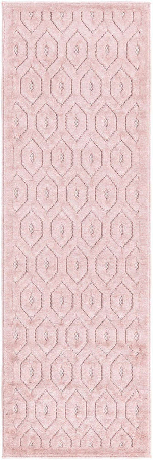Pink 2' x 6' Outdoor Trellis Textured Runner Area Rug Weather Resistant for Patio, Deck, Terrace, Balcony, Porch Geometric Design Water Safe Outside Carpet for Sale at Rug Engine