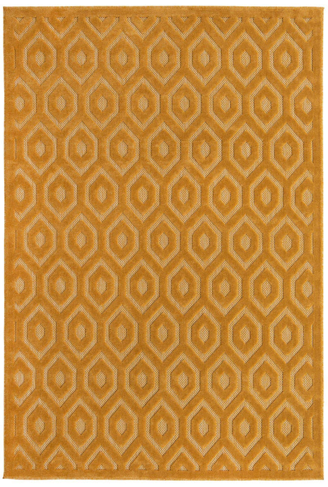 Yellow 6' x 9' Outdoor Trellis Textured Rectangle Area Rug Weather Resistant for Patio, Deck, Terrace, Balcony, Porch Geometric Design Water Safe Outside Carpet for Sale at Rug Engine