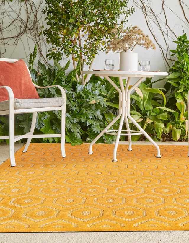 Yellow 2' x 3' Outdoor Trellis Textured Rectangle Area Rug Weather Resistant for Patio, Deck, Terrace, Balcony, Porch Geometric Design Water Safe Outside Carpet for Sale at Rug Engine