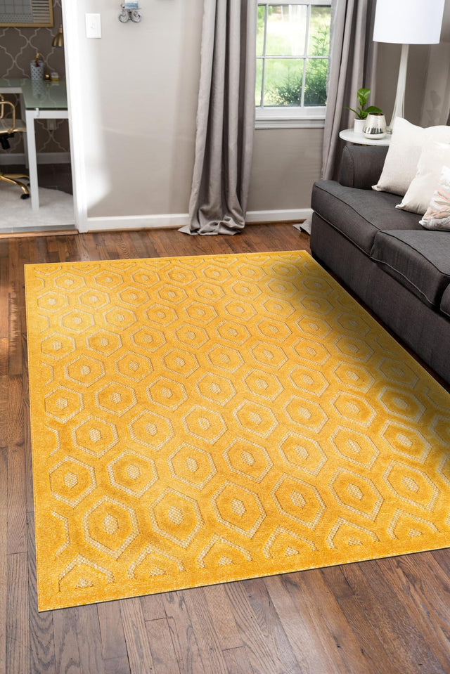 Yellow 4' x 6' Outdoor Trellis Textured Rectangle Area Rug Weather Resistant for Patio, Deck, Terrace, Balcony, Porch Geometric Design Water Safe Outside Carpet for Sale at Rug Engine