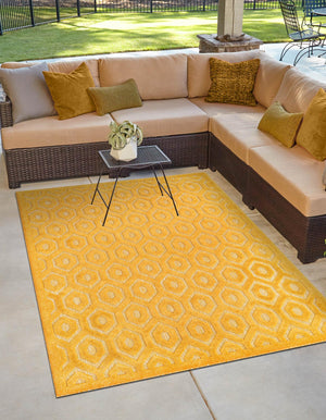 Yellow 6' x 9' Outdoor Trellis Textured Rectangle Area Rug Weather Resistant for Patio, Deck, Terrace, Balcony, Porch Geometric Design Water Safe Outside Carpet for Sale at Rug Engine