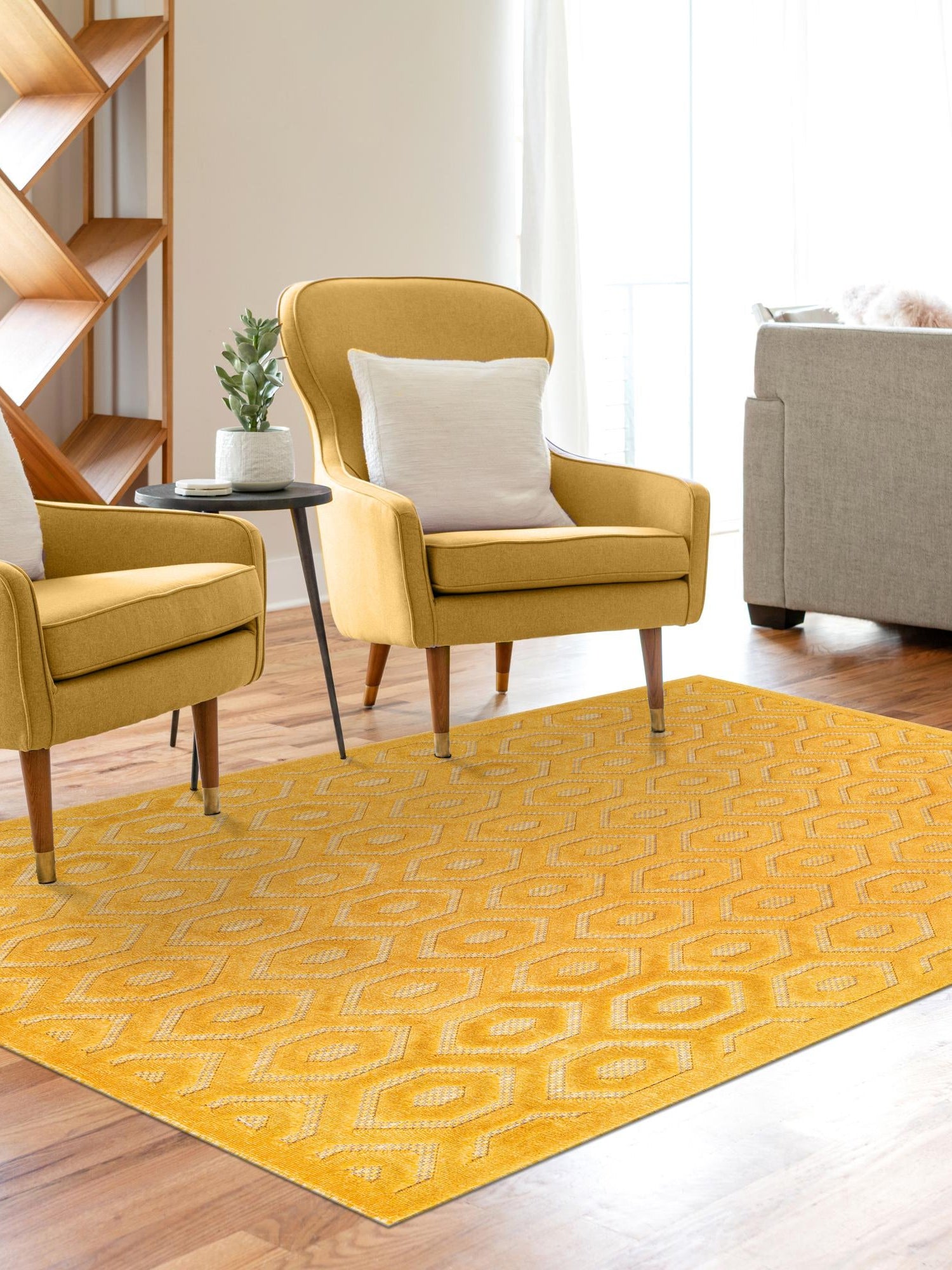 Yellow 9' x 12' Outdoor Trellis Textured Rectangle Area Rug Weather Resistant for Patio, Deck, Terrace, Balcony, Porch Geometric Design Water Safe Outside Carpet for Sale at Rug Engine