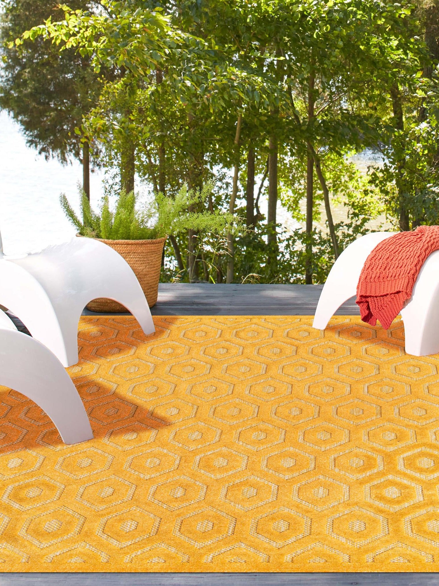 Yellow 9' x 12' Outdoor Trellis Textured Rectangle Area Rug Weather Resistant for Patio, Deck, Terrace, Balcony, Porch Geometric Design Water Safe Outside Carpet for Sale at Rug Engine