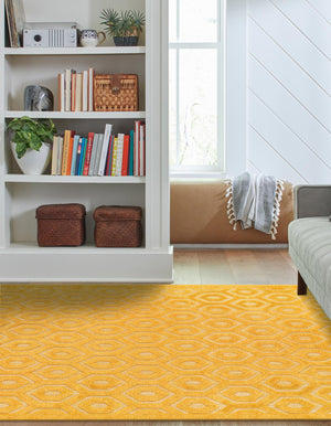 Yellow 6' x 9' Outdoor Trellis Textured Rectangle Area Rug Weather Resistant for Patio, Deck, Terrace, Balcony, Porch Geometric Design Water Safe Outside Carpet for Sale at Rug Engine