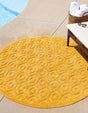 Yellow 3' x 3' Outdoor Trellis Textured Round Area Rug Weather Resistant for Patio, Deck, Terrace, Balcony, Porch Geometric Design Water Safe Outside Carpet for Sale at Rug Engine