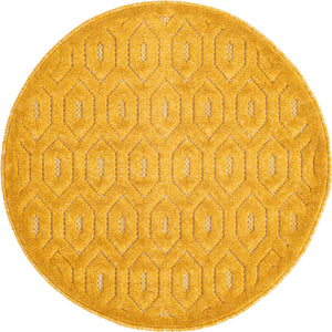 Yellow 3' x 3' Outdoor Trellis Textured Round Area Rug Weather Resistant for Patio, Deck, Terrace, Balcony, Porch Geometric Design Water Safe Outside Carpet for Sale at Rug Engine