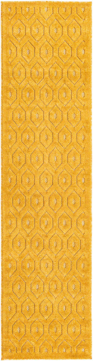Yellow 2' x 8' Outdoor Trellis Textured Runner Area Rug Weather Resistant for Patio, Deck, Terrace, Balcony, Porch Geometric Design Water Safe Outside Carpet for Sale at Rug Engine