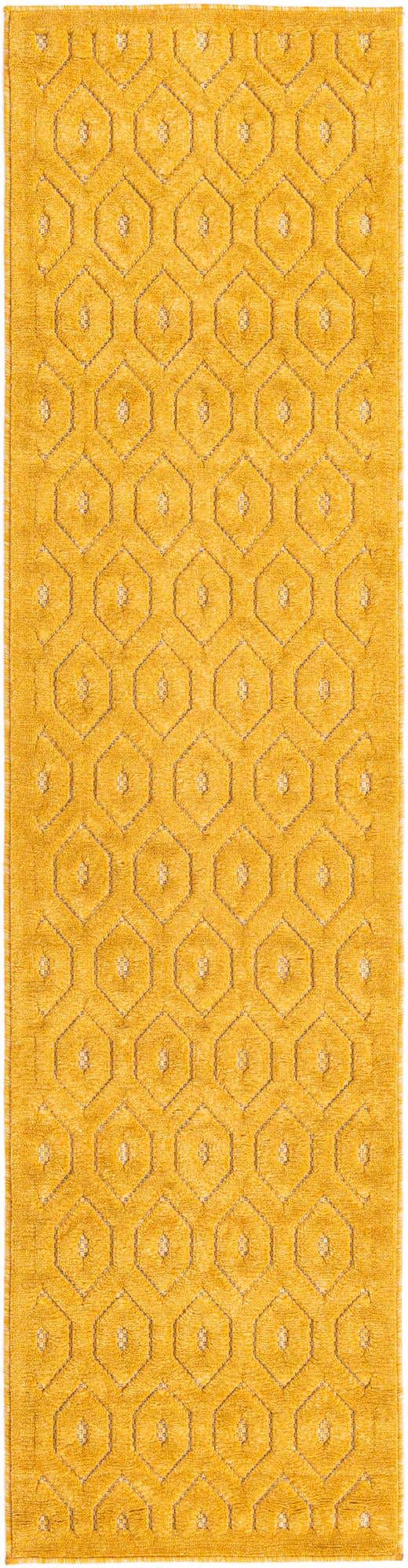 Yellow 2' x 8' Outdoor Trellis Textured Runner Area Rug Weather Resistant for Patio, Deck, Terrace, Balcony, Porch Geometric Design Water Safe Outside Carpet for Sale at Rug Engine