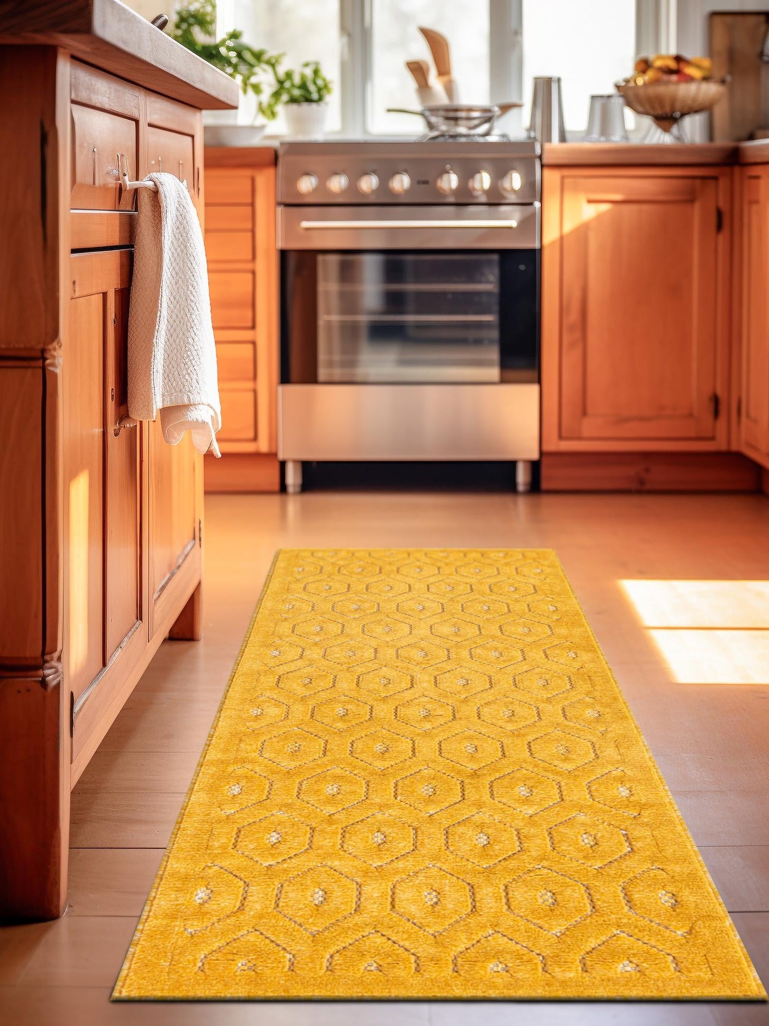 Yellow 2' x 6' Outdoor Trellis Textured Runner Area Rug Weather Resistant for Patio, Deck, Terrace, Balcony, Porch Geometric Design Water Safe Outside Carpet for Sale at Rug Engine