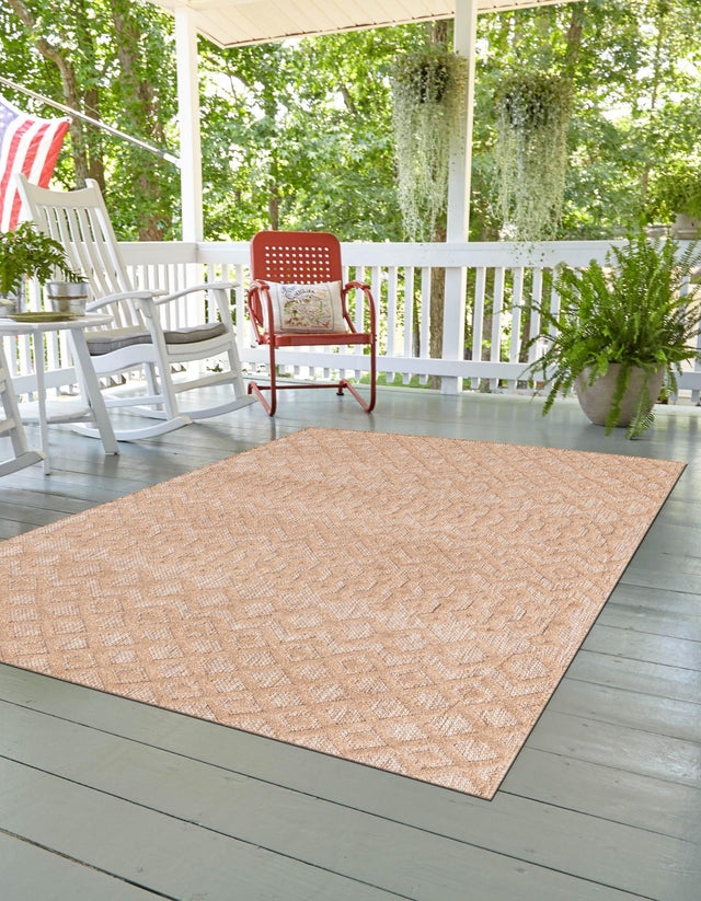 Beige 4' x 6' Outdoor Trellis Textured Rectangle Area Rug Weather Resistant for Patio, Deck, Terrace, Balcony, Porch Geometric Design Water Safe Outside Carpet for Sale at Rug Engine