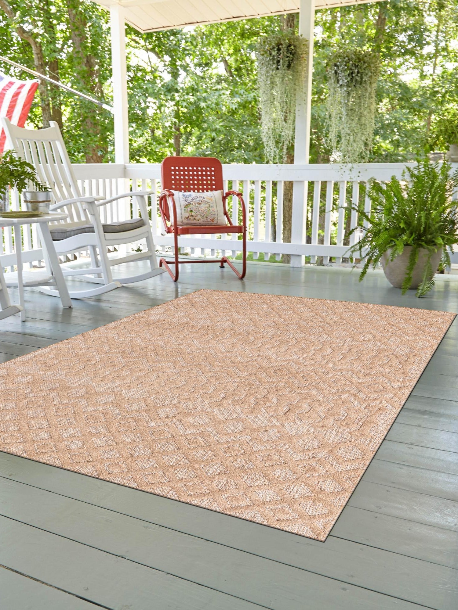 Beige 7' 10 x 10' Outdoor Trellis Textured Rectangle Area Rug Weather Resistant for Patio, Deck, Terrace, Balcony, Porch Geometric Design Water Safe Outside Carpet for Sale at Rug Engine