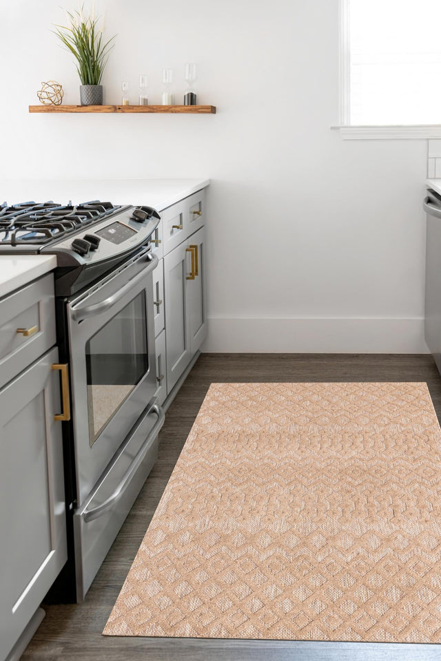 Beige 4' x 6' Outdoor Trellis Textured Rectangle Area Rug Weather Resistant for Patio, Deck, Terrace, Balcony, Porch Geometric Design Water Safe Outside Carpet for Sale at Rug Engine