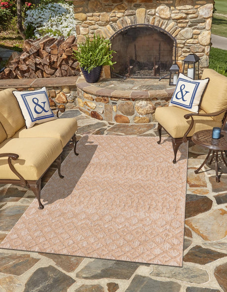 Beige 6' x 9' Outdoor Trellis Textured Rectangle Area Rug Weather Resistant for Patio, Deck, Terrace, Balcony, Porch Geometric Design Water Safe Outside Carpet for Sale at Rug Engine