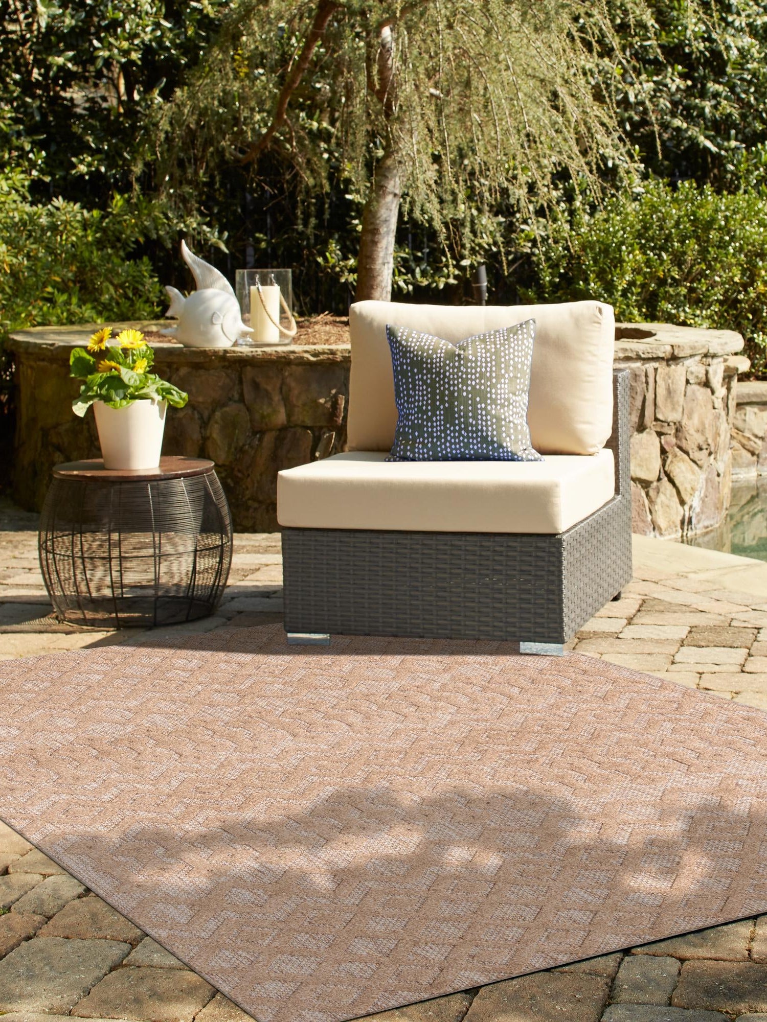 Beige 2' x 3' Outdoor Trellis Textured Rectangle Area Rug Weather Resistant for Patio, Deck, Terrace, Balcony, Porch Geometric Design Water Safe Outside Carpet for Sale at Rug Engine