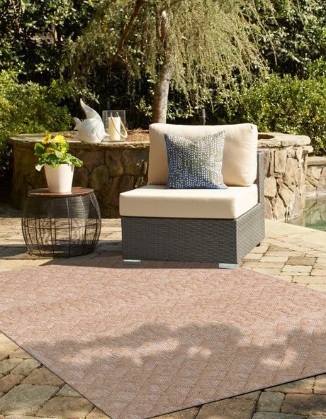Beige 6' x 9' Outdoor Trellis Textured Rectangle Area Rug Weather Resistant for Patio, Deck, Terrace, Balcony, Porch Geometric Design Water Safe Outside Carpet for Sale at Rug Engine