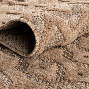 Beige 7' 10 x 7' 10 Outdoor Trellis Textured Square Area Rug Weather Resistant for Patio, Deck, Terrace, Balcony, Porch Geometric Design Water Safe Outside Carpet for Sale at Rug Engine