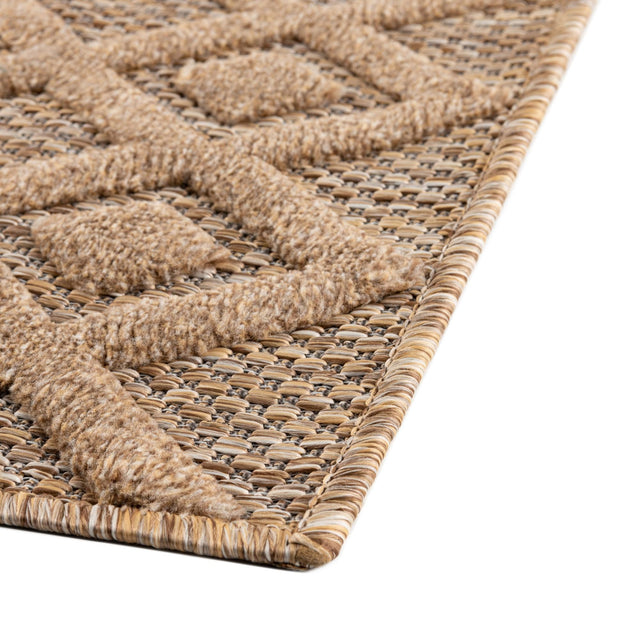 Beige 7' 10 x 7' 10 Outdoor Trellis Textured Square Area Rug Weather Resistant for Patio, Deck, Terrace, Balcony, Porch Geometric Design Water Safe Outside Carpet for Sale at Rug Engine