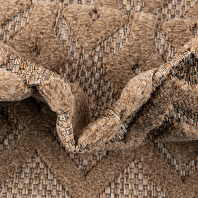 Beige 7' 10 x 7' 10 Outdoor Trellis Textured Square Area Rug Weather Resistant for Patio, Deck, Terrace, Balcony, Porch Geometric Design Water Safe Outside Carpet for Sale at Rug Engine