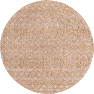 Beige 7' x 7' Outdoor Trellis Textured Round Area Rug Weather Resistant for Patio, Deck, Terrace, Balcony, Porch Geometric Design Water Safe Outside Carpet for Sale at Rug Engine