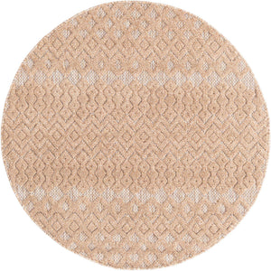Beige 4' x 4' Outdoor Trellis Textured Round Area Rug Weather Resistant for Patio, Deck, Terrace, Balcony, Porch Geometric Design Water Safe Outside Carpet for Sale at Rug Engine