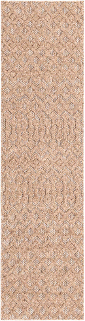 Beige 2' x 8' Outdoor Trellis Textured Runner Area Rug Weather Resistant for Patio, Deck, Terrace, Balcony, Porch Geometric Design Water Safe Outside Carpet for Sale at Rug Engine