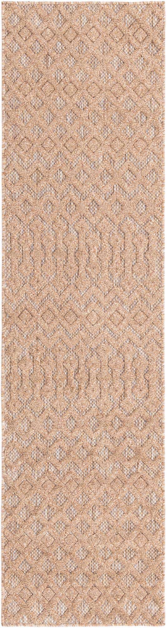 Beige 2' x 8' Outdoor Trellis Textured Runner Area Rug Weather Resistant for Patio, Deck, Terrace, Balcony, Porch Geometric Design Water Safe Outside Carpet for Sale at Rug Engine