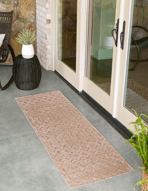 Beige 2' x 8' Outdoor Trellis Textured Runner Area Rug Weather Resistant for Patio, Deck, Terrace, Balcony, Porch Geometric Design Water Safe Outside Carpet for Sale at Rug Engine