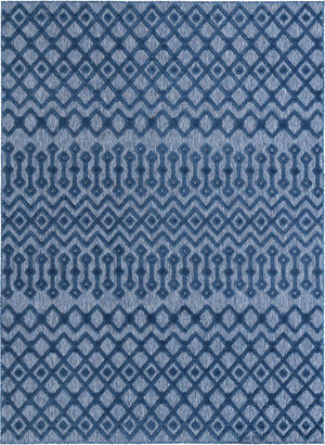 Navy Blue 9' x 12' Outdoor Trellis Textured Rectangle Area Rug Weather Resistant for Patio, Deck, Terrace, Balcony, Porch Geometric Design Water Safe Outside Carpet for Sale at Rug Engine
