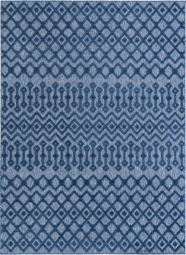 Navy Blue 9' x 12' Outdoor Trellis Textured Rectangle Area Rug Weather Resistant for Patio, Deck, Terrace, Balcony, Porch Geometric Design Water Safe Outside Carpet for Sale at Rug Engine