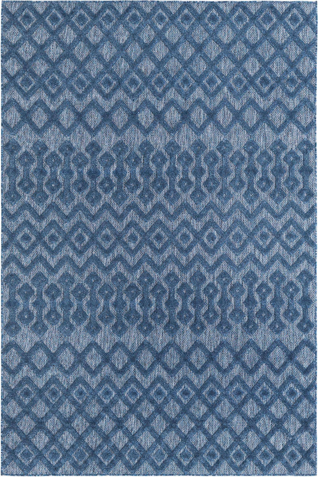Navy Blue 6' x 9' Outdoor Trellis Textured Rectangle Area Rug Weather Resistant for Patio, Deck, Terrace, Balcony, Porch Geometric Design Water Safe Outside Carpet for Sale at Rug Engine