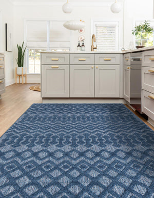 Navy Blue 5' 3 x 8' Outdoor Trellis Textured Rectangle Area Rug Weather Resistant for Patio, Deck, Terrace, Balcony, Porch Geometric Design Water Safe Outside Carpet for Sale at Rug Engine