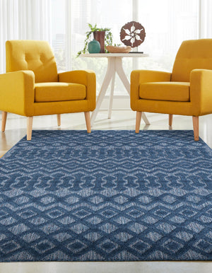 Navy Blue 6' x 9' Outdoor Trellis Textured Rectangle Area Rug Weather Resistant for Patio, Deck, Terrace, Balcony, Porch Geometric Design Water Safe Outside Carpet for Sale at Rug Engine