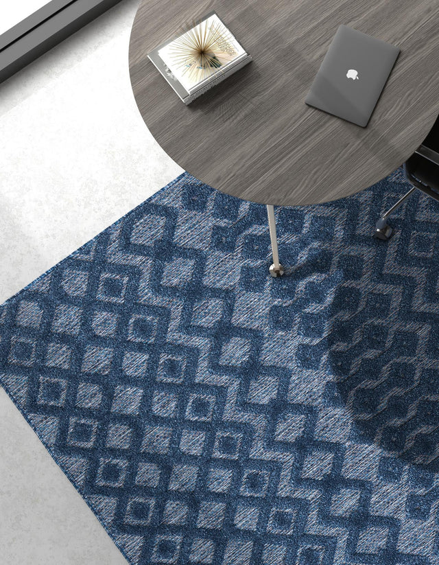 Navy Blue 2' x 3' Outdoor Trellis Textured Rectangle Area Rug Weather Resistant for Patio, Deck, Terrace, Balcony, Porch Geometric Design Water Safe Outside Carpet for Sale at Rug Engine