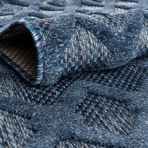 Navy Blue 7' 10 x 7' 10 Outdoor Trellis Textured Square Area Rug Weather Resistant for Patio, Deck, Terrace, Balcony, Porch Geometric Design Water Safe Outside Carpet for Sale at Rug Engine