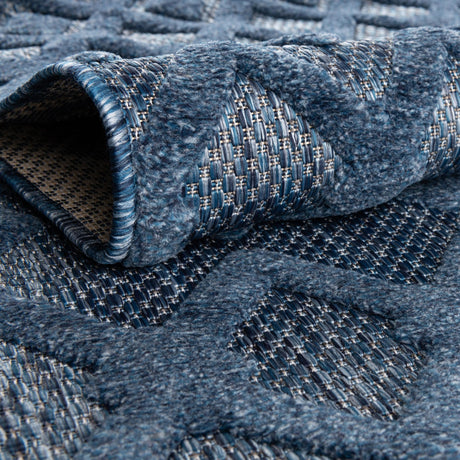 Navy Blue 7' 10 x 7' 10 Outdoor Trellis Textured Square Area Rug Weather Resistant for Patio, Deck, Terrace, Balcony, Porch Geometric Design Water Safe Outside Carpet for Sale at Rug Engine