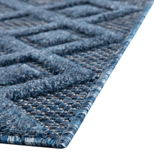 Navy Blue 7' 10 x 7' 10 Outdoor Trellis Textured Square Area Rug Weather Resistant for Patio, Deck, Terrace, Balcony, Porch Geometric Design Water Safe Outside Carpet for Sale at Rug Engine