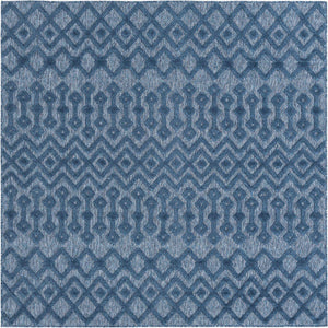 Navy Blue 7' 10 x 7' 10 Outdoor Trellis Textured Square Area Rug Weather Resistant for Patio, Deck, Terrace, Balcony, Porch Geometric Design Water Safe Outside Carpet for Sale at Rug Engine