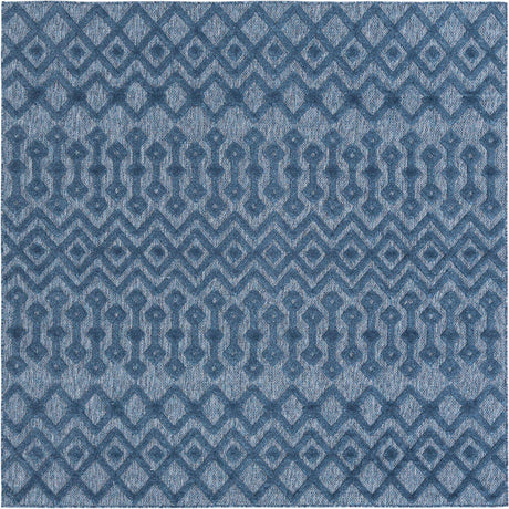 Navy Blue 7' 10 x 7' 10 Outdoor Trellis Textured Square Area Rug Weather Resistant for Patio, Deck, Terrace, Balcony, Porch Geometric Design Water Safe Outside Carpet for Sale at Rug Engine