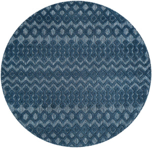 Navy Blue 7' x 7' Outdoor Trellis Textured Round Area Rug Weather Resistant for Patio, Deck, Terrace, Balcony, Porch Geometric Design Water Safe Outside Carpet for Sale at Rug Engine