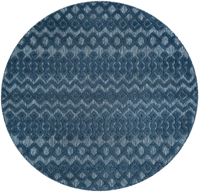 Navy Blue 7' x 7' Outdoor Trellis Textured Round Area Rug Weather Resistant for Patio, Deck, Terrace, Balcony, Porch Geometric Design Water Safe Outside Carpet for Sale at Rug Engine