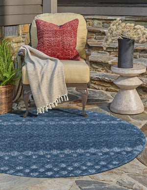 Navy Blue 4' x 4' Outdoor Trellis Textured Round Area Rug Weather Resistant for Patio, Deck, Terrace, Balcony, Porch Geometric Design Water Safe Outside Carpet for Sale at Rug Engine