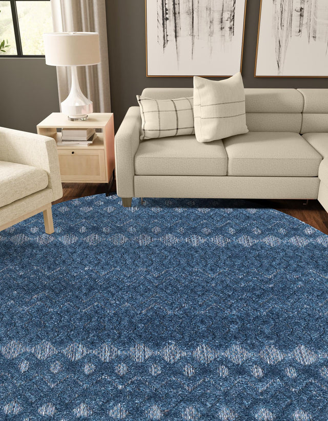 Navy Blue 4' x 4' Outdoor Trellis Textured Round Area Rug Weather Resistant for Patio, Deck, Terrace, Balcony, Porch Geometric Design Water Safe Outside Carpet for Sale at Rug Engine