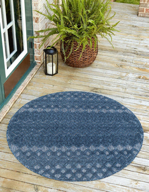 Navy Blue 4' x 4' Outdoor Trellis Textured Round Area Rug Weather Resistant for Patio, Deck, Terrace, Balcony, Porch Geometric Design Water Safe Outside Carpet for Sale at Rug Engine