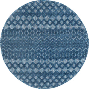 Navy Blue 5' 3 x 5' 3 Outdoor Trellis Textured Round Area Rug Weather Resistant for Patio, Deck, Terrace, Balcony, Porch Geometric Design Water Safe Outside Carpet for Sale at Rug Engine